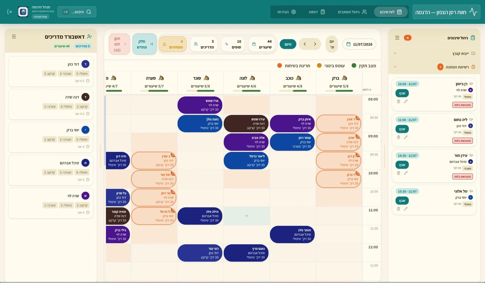 A full week's therapy schedule, every patient assigned to a horse and a therapist