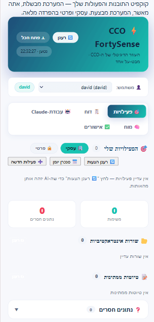 The Forty Sense activity view, showing what each connected source has surfaced